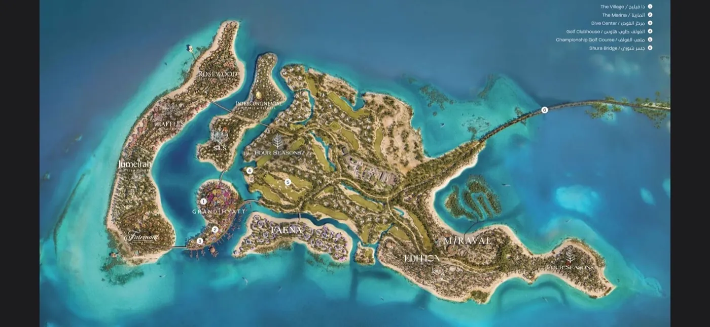 جزيرة شورى - خريطة ومواقع الفنادق ضمن البحر الأحمر